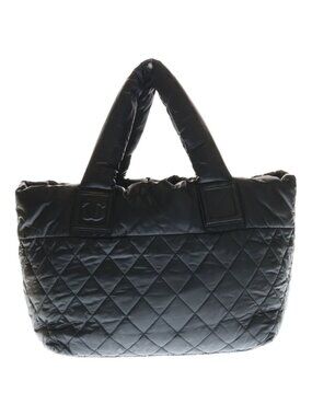 Chanel Coco Coquent Bag Handbag Black Nylon Silver